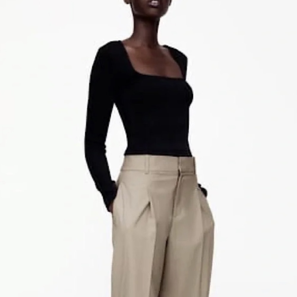 zara cropped black square neck top size large!